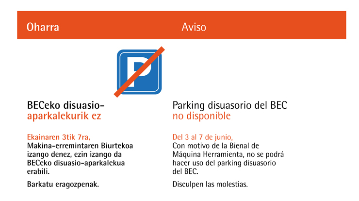 Cartel de no disponibilidad del parking disuasorio del BEC